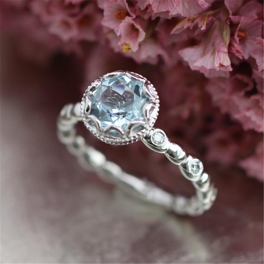 European  American Ladies  Copper Ring with Manually Inlaid Cubic Zirconia  Creative Topaz Design Size 8 белый