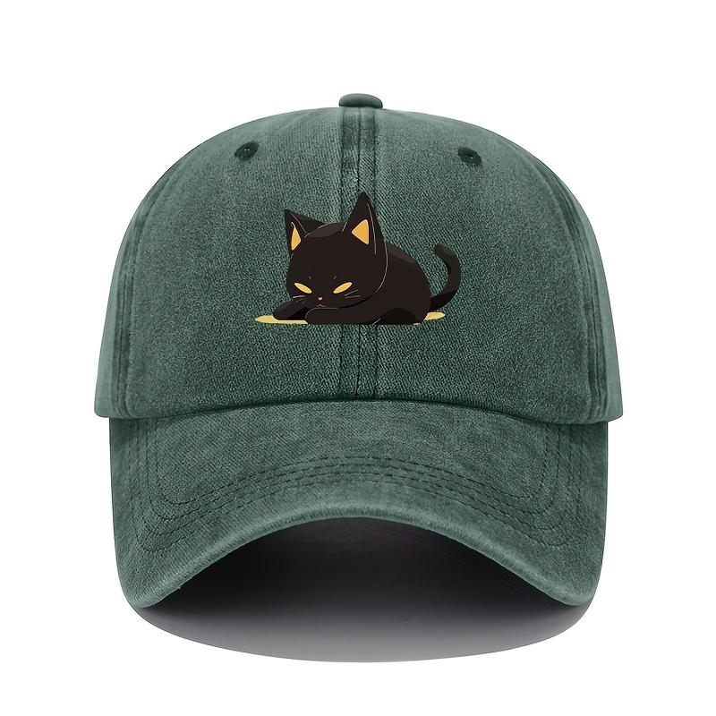 Retro Style Black Cat Printed Baseball Cap with Adjustable Sun Protection, Suitable for All Seasons, Casual Headwear