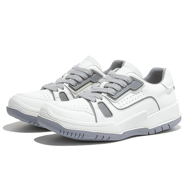 

High Quality Genuine Leather Casual White Shoes Women Fashion Round Toe Lace-up Sneakers Light Non-slip Comfortable Women Shoes 40 сірий колір