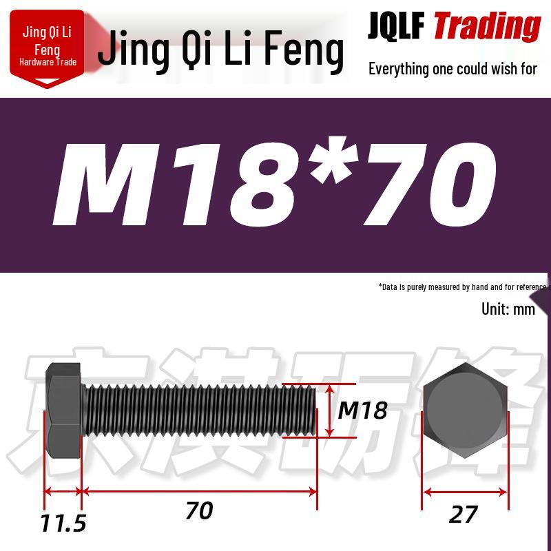 Grade 12.9 Reverse Thread Hex Bolt, M6-M24 High-Strength Blackened Hexagon Screw