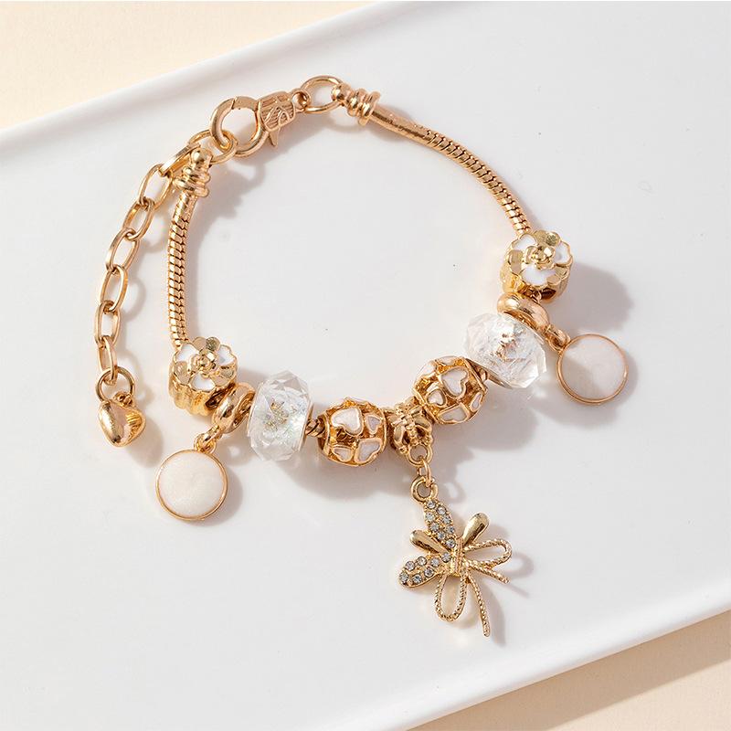 Ручной Браслет из Бусин с Подвеской Бант Сердце Цветок Масляная Капля Хрустальная Бусина Ювелирные Аксессуары