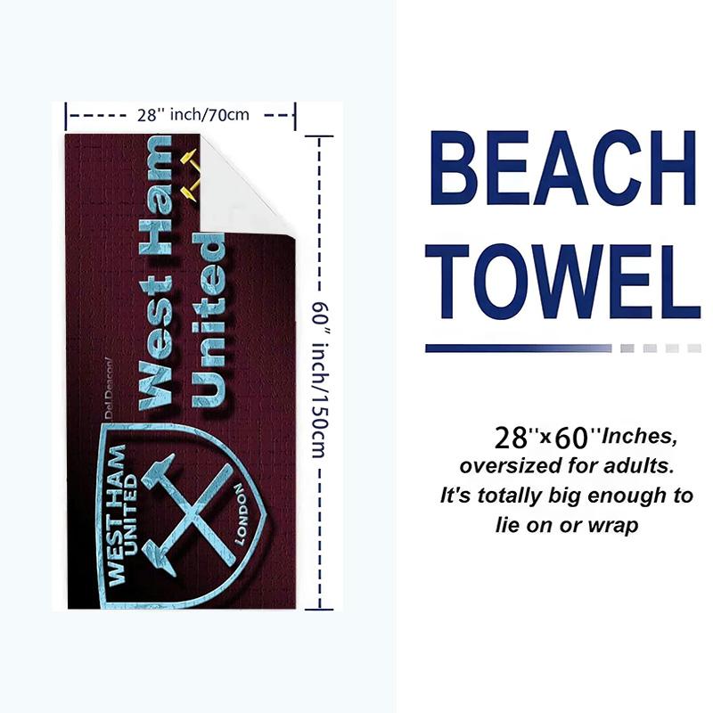 West Ham United FC Logo Print Beach Towel, Large Soft Quick Dry Towel for Beach Camping Swimming