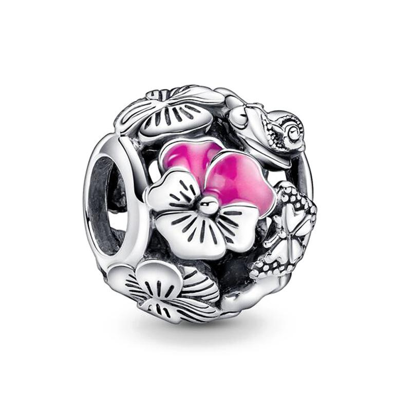925 Silver Spring Flower Butterfly Charm Bead DIY Bracelet Jewelry For Women Dangle Pendant Original