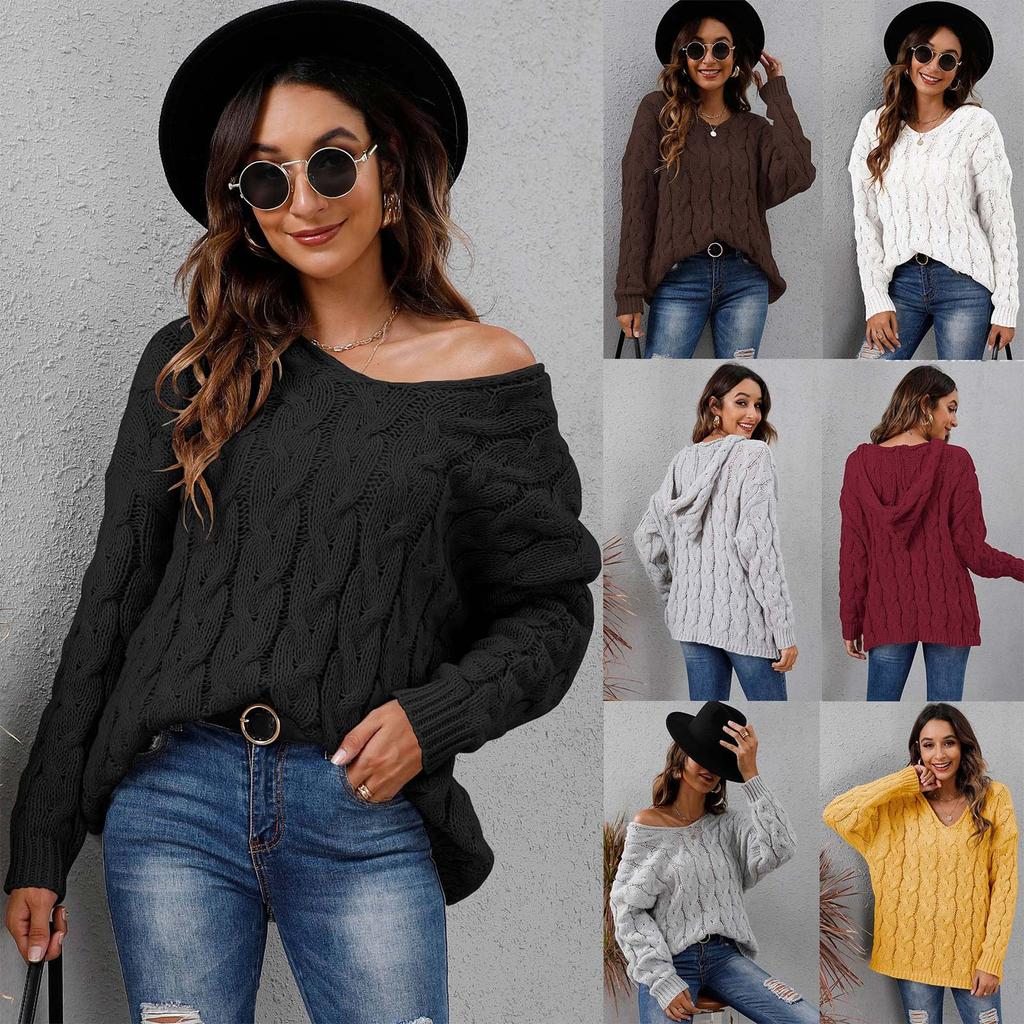 Women's Fall/winter Fashion Long Sleeve Jumper Sweater With Loose Lapel In Color