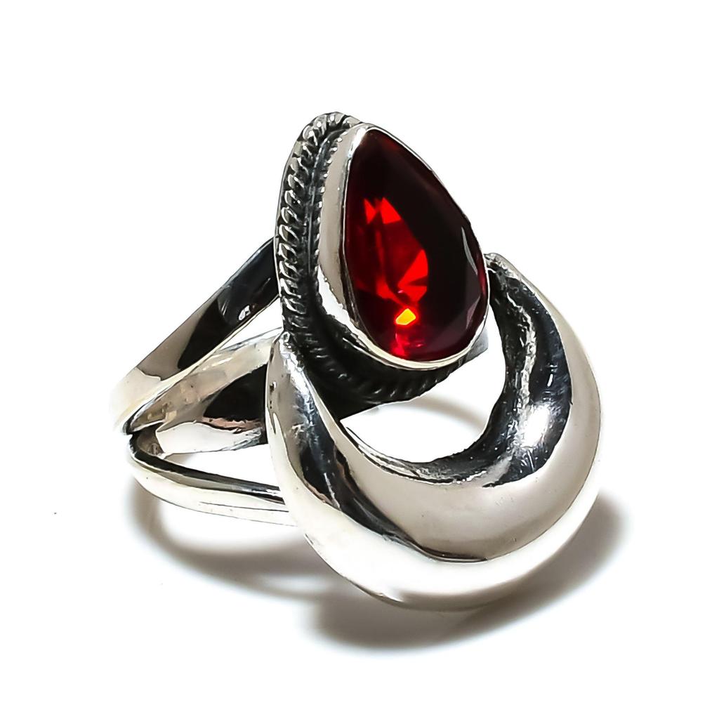 Red Garnet January Birthstone Adjustable 925 Sterling Silver Ring - Fits US Sizes 6 To 10 - Handmade Boho Jewelry for Women & Men, Valentine Gifts