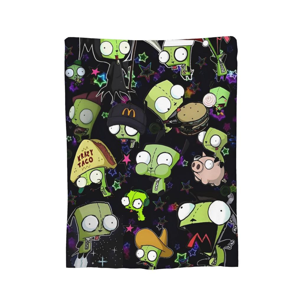 Invaders Zims Kawaii Cartoon Blanket Flannel Vintage Breathable Throw Blankets for Bedspread Summer,