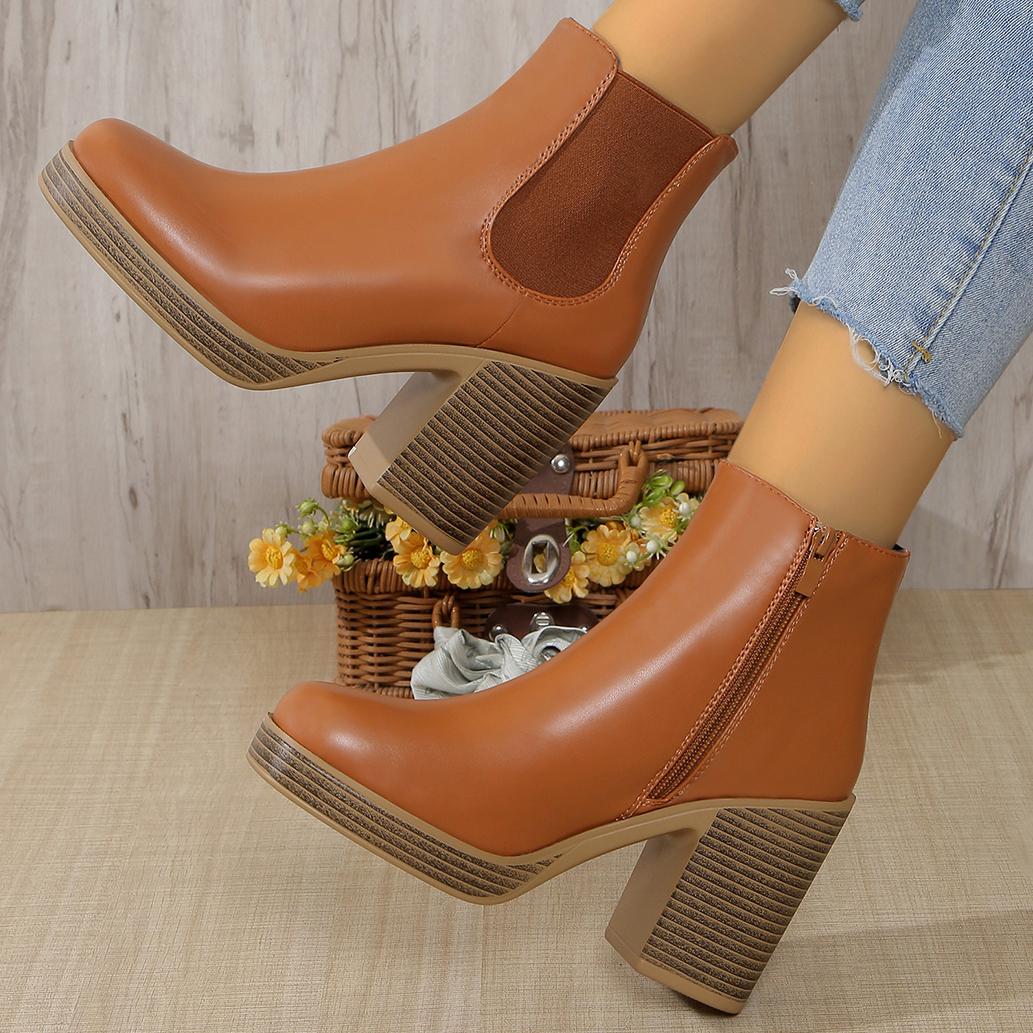 

Модные женские ботильоны Новая мода Острый носок Западный Ретро стиль Каблуки Ботинки Платформа Повседневные Удобные Боковая молния Женская обувь 37