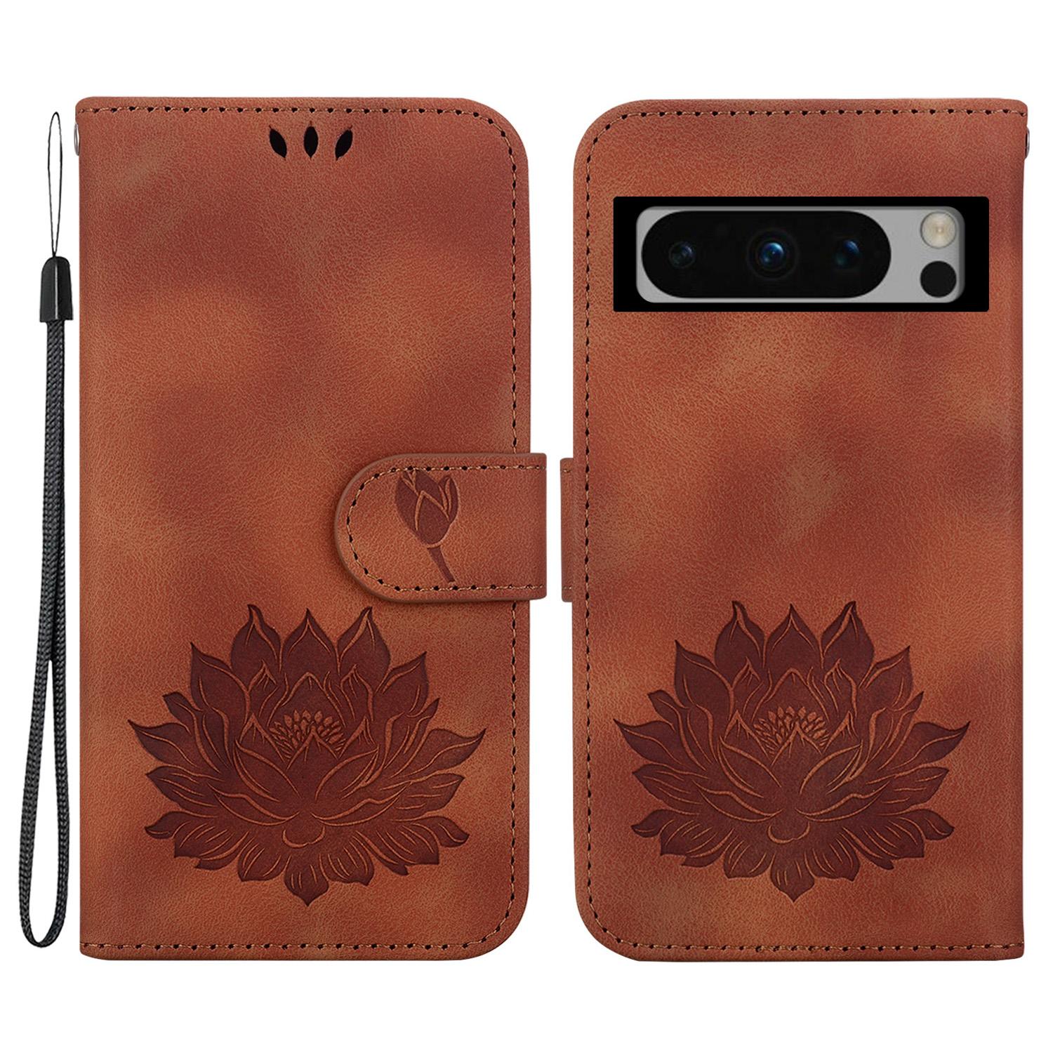 

For Google Pixel 8 Pro Case Lotus Pattern PU Leather Phone Cover with Wallet Stand Brown