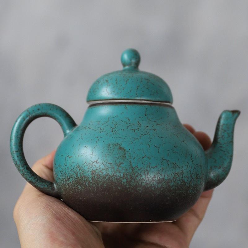 200ml Ceramic Teapot Kiln Change Green Glaze Handmade Ball Hole Kung Fu Tea Set