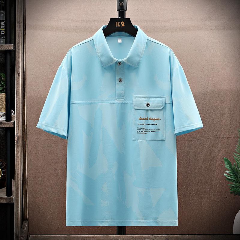 

Рубашка поло мужская с коротким рукавом, летняя, с тонкими лацканами, свободная, мужская одежда 6XL синий