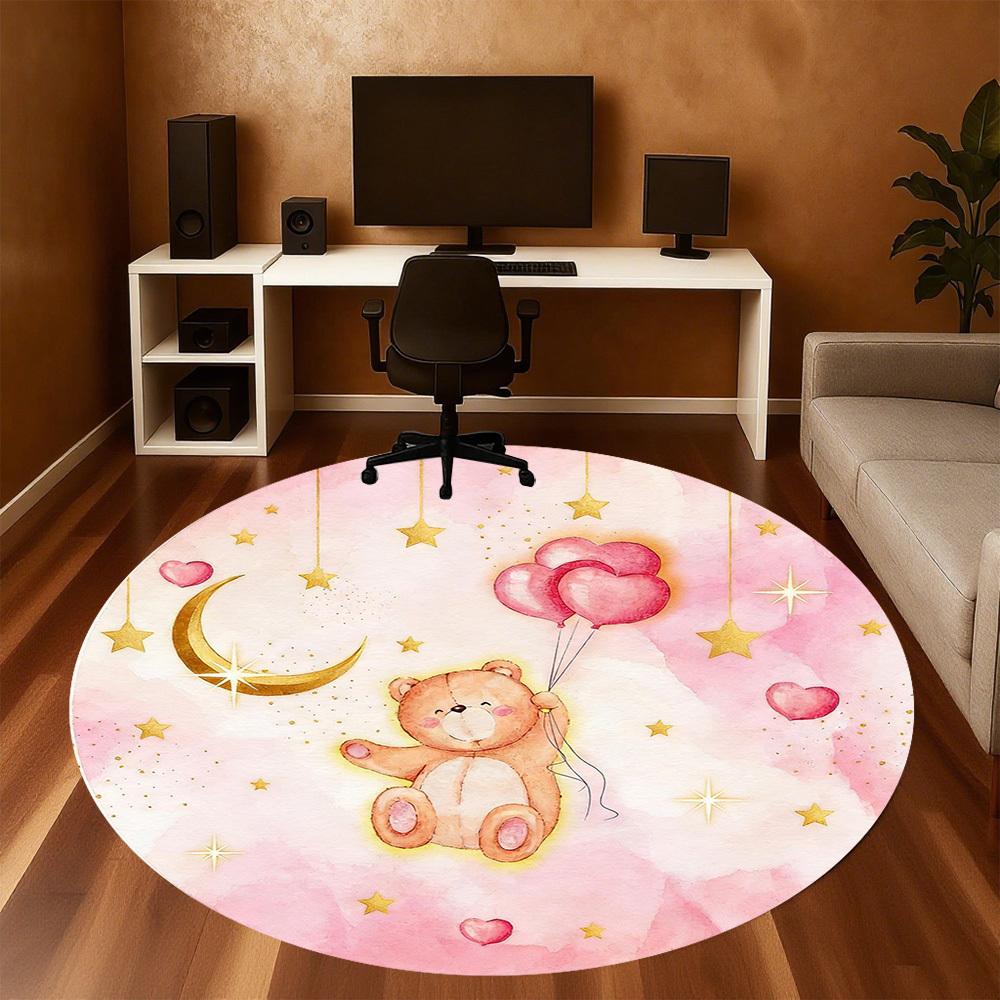 1pc Teddy Bear Heart Round Chair mat office Area Rug - Non-Slip, Floor Mat for Office, Bedroom, and Indoor Decor p127296