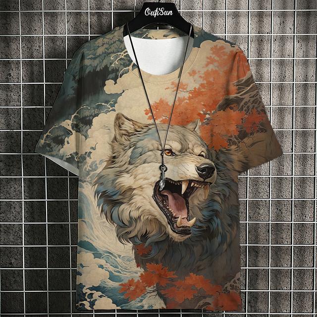 Camiseta Estampada de Gato de Anime de Dibujos Animados Para Hombre Camisetas Japonesas Camiseta de Lobo Tops Hip Hop para Exterior Ropa Camisetas Casuales Sueltas de Manga Corta