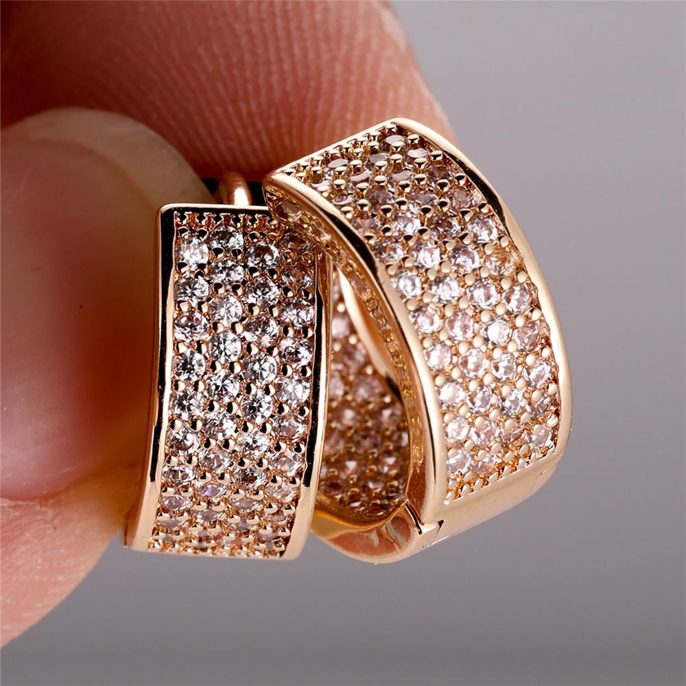 Luxury White Zircon Stone Hoop Earrings For Women Fashion Female Gold Color Wedding