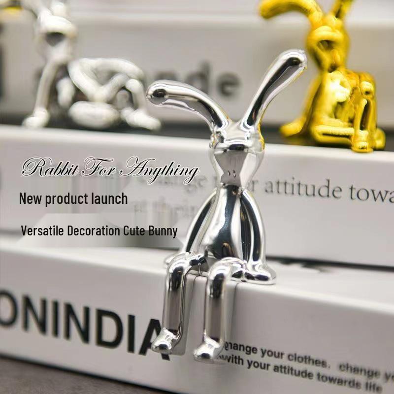 Nordic Electroplated Modern Rabbit Ornament - Elegant Long-Legged Toy Car Decoration for Living Room
