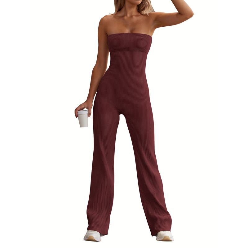 

2024 Cross-Border European and American Women s Clothing Spring New Sexy off-the-Shoulder Backless Silm Plaid Rubber Band Chest Wrap One-Piece Pants 2833 Red S