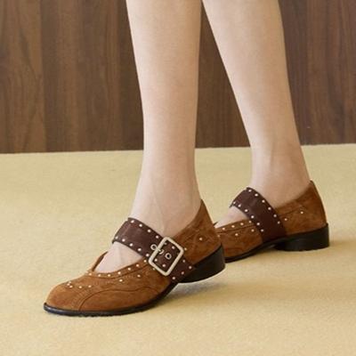Damen Ballerinas Weiches Leder Freizeitschuhe Punk Stil Gürtelschnalle Slipper Nieten Designer Flache Schuhe Damen Ballett Bequeme Sneaker