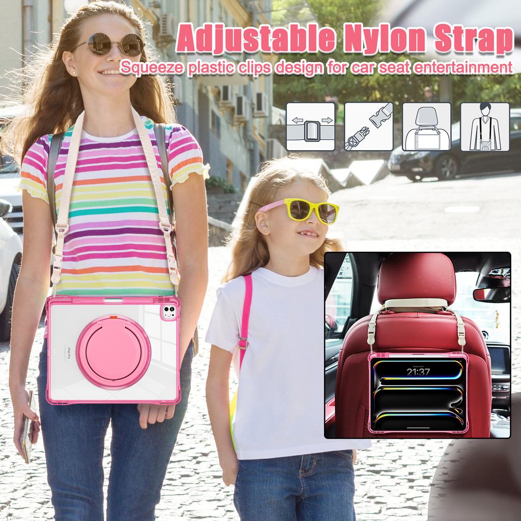 For iPad Pro 13 (2024) Case with Shoulder Strap Kickstand PC+TPU+Acrylic Tablet Cover