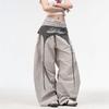 European & American Style High-Sense Lace-Up Cargo Pants with Layered Wide-Leg Parachute Design
