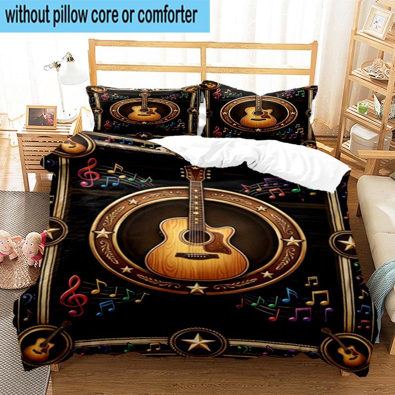 Neon Guitar Melody 3pcs Bedding,Including 1pc Duvet Cover And 2pcs Pillowcases Perfect for Christmas,Ideal for Bedroom, Dormitory