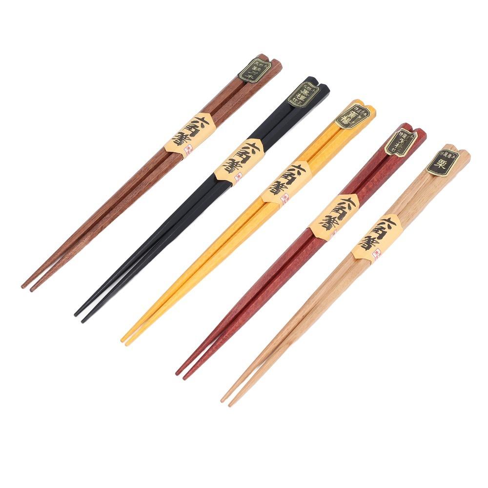 5Pair Hexagonal Shape Food Chopsticks Wood Material Tableware Chopsticks Restaurant Use
