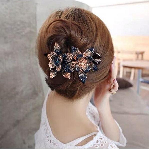 Damen Sommer Strassblumen Haarspange - Koreanischer Stil Doppellagiger Entenschnabelclip
