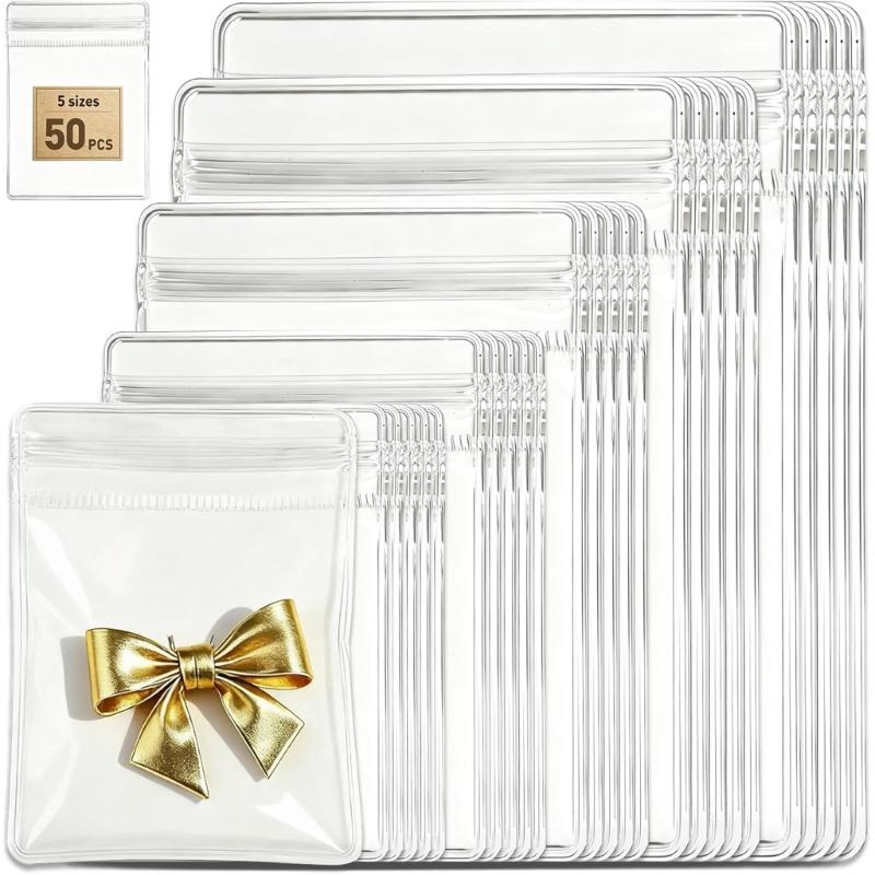 50pcs Clear Jewelry Storage Bags Reusable Zippers Closure Multifunctional PVC Pouch for Gift Packaging Travel Organizers