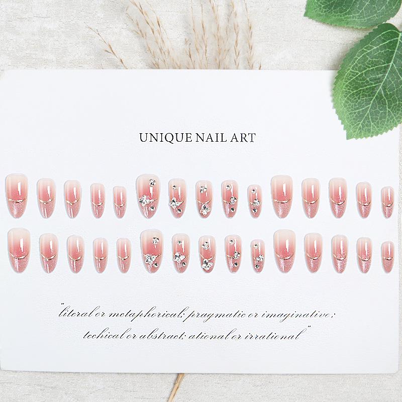 Sweet Blush Cat Eye French Nail Stickers: Cute, Removable, Wearable Nail Designs