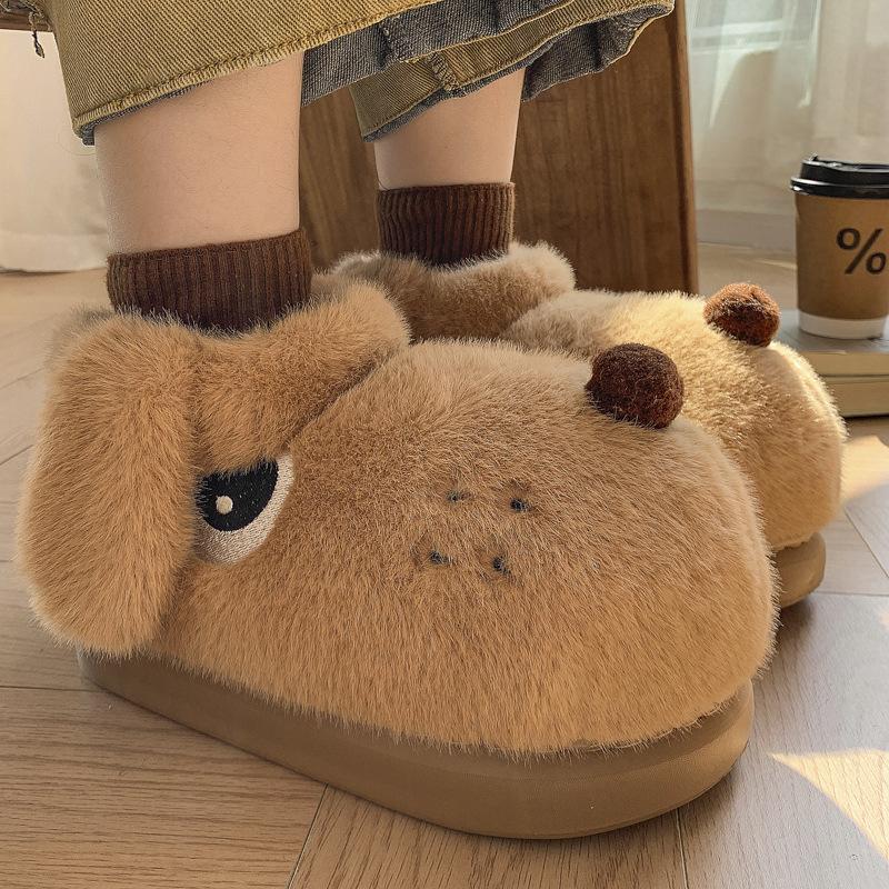 Fashion Unisex Cartoon Dog Plush Slippers Slip-On Platform Sole Non-Slip Warm Fleece Lined Comfortable Indoor Outdoor Winter 2025 New