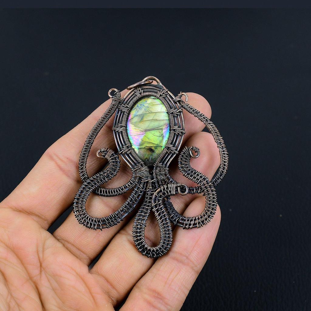 Multi Flash Labradorite Pendant, 999 Copper Wire Wrapped Jewelry, Handmade Pendant Gemstone Jewelry, Gifts For Wife Brand New Pendant