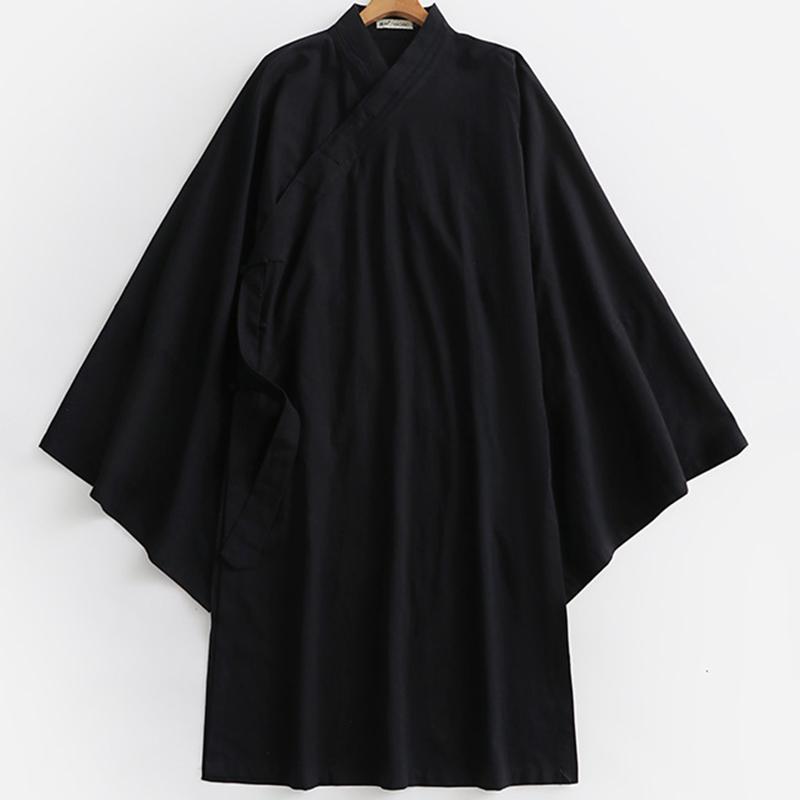 Oversize Men Linen Cardigan Japanese Style Long Bathrobe Yukata Haori Harajuku Samurai Costume Streetwear