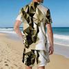 Men Gold White Geometric Triangle 3D Print Short Sleeve Tee And Matching Shorts Two Piece Outfit
