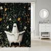 Ghost In Bathtub Shower Curtain Dark Floral Gothic Halloween Decor Linen180X210