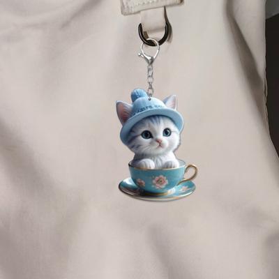 Yousheng Cartoon Cat Acrylic Pendant Hanging Ornament High Durability Easy To Hang Decorative Car Rearview Mirror Keychain Pendant