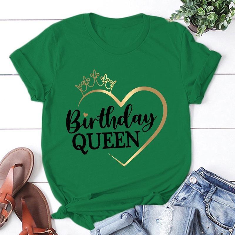 Fashion Women T Shirts Birthday Queen Print Birthday Party Short Sleeve T-shirt Lady Girl Casual Summer Cool Top Plus Size