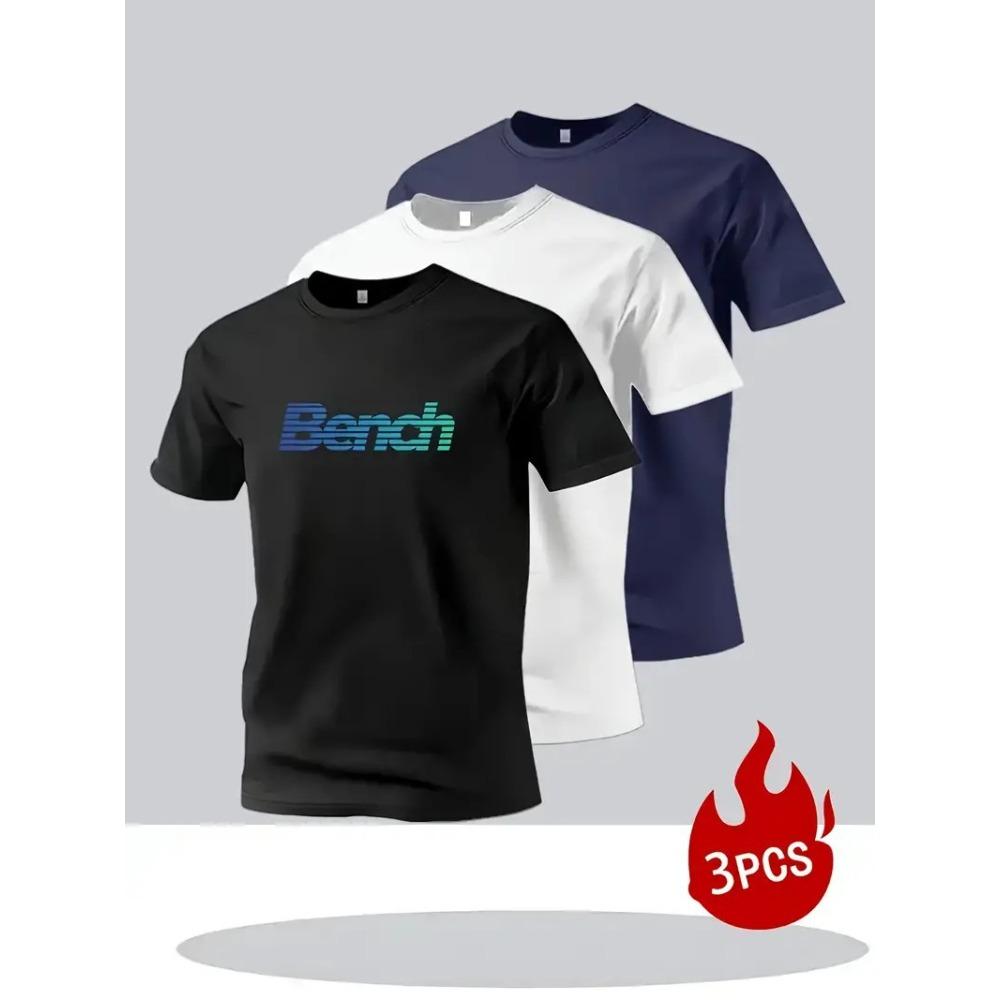 3 Pezzi T-shirt da Uomo Leggere Traspiranti Asciugatura Rapida Assorbi Umidità Girocollo Top Stagione Unica Casual