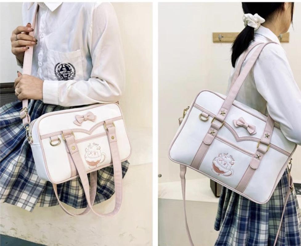 Cute Cartoon JK PU Shoulder Bags Sweet Embroidery Kawaii Uniform Crossbody Bags Teenage Girls Bags for Women