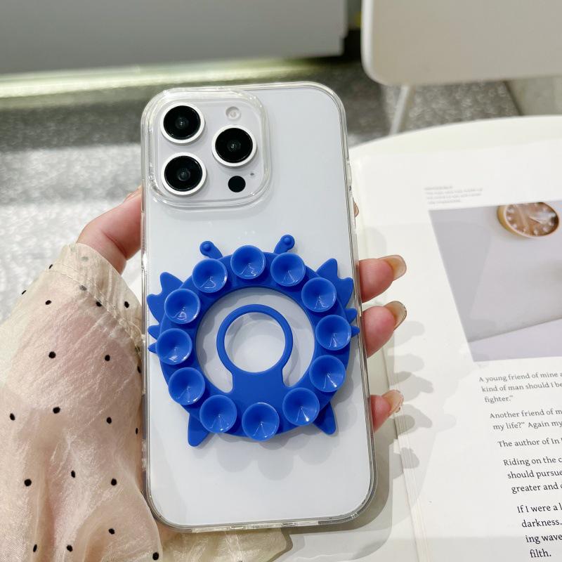 

Silicone Suction Phone Stand: Anti-Slip, Magnetic, Finger Ring Holder for Desktops