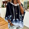 Women's Casual Loose Fit Floral Print Drawstring Hoodie Retro Sweatshirt for Everyday Wear