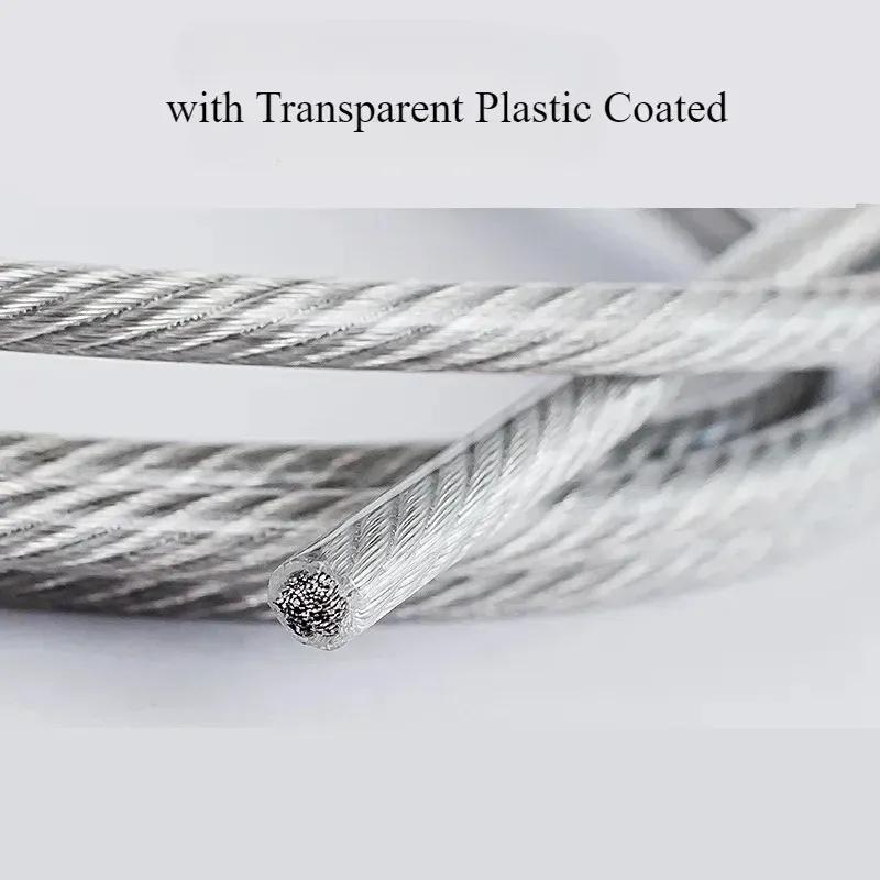 Dia 0.5/1/1.5/2/2.5/3/5mm 304 Stainless Steel PVC Coated Flexible Wire Rope Soft Cable Transparent Stainless Steel Clothesline