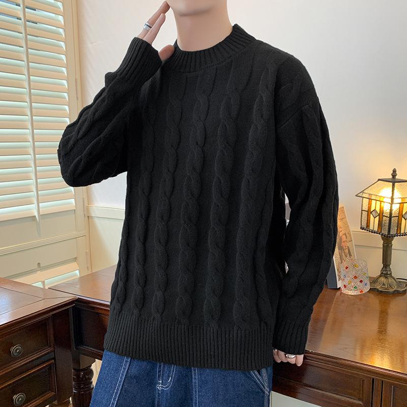 Herbst- und Winter Zopfmuster Pullover Herren Herbst- und Winter Innen mit Rundhals Unterziehstrickpullover Herren Langarm Faden