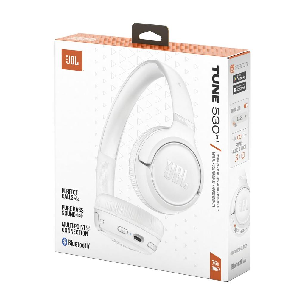 JBL TUNE530BT Wireless On-Ear Headphones Bluetooth 76H Playtime USB-C Charging Multi-Point White JBL App Compatible