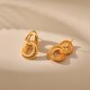 French Vintage Retro Double Ring Hollow 18k Gold Plated Copper Stud Earrings For Women