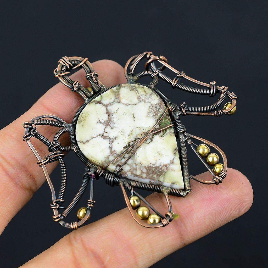 Přívěsek ve tvaru želvy s drahokamem divokého koně, ručně vyrobený z měděného drátu, šperk, dárek pro ženu