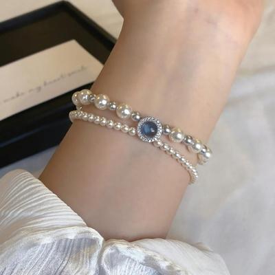 Damen Meeres Cubic Zirkonia Perlen Doppelte Perlen Schichtarmband