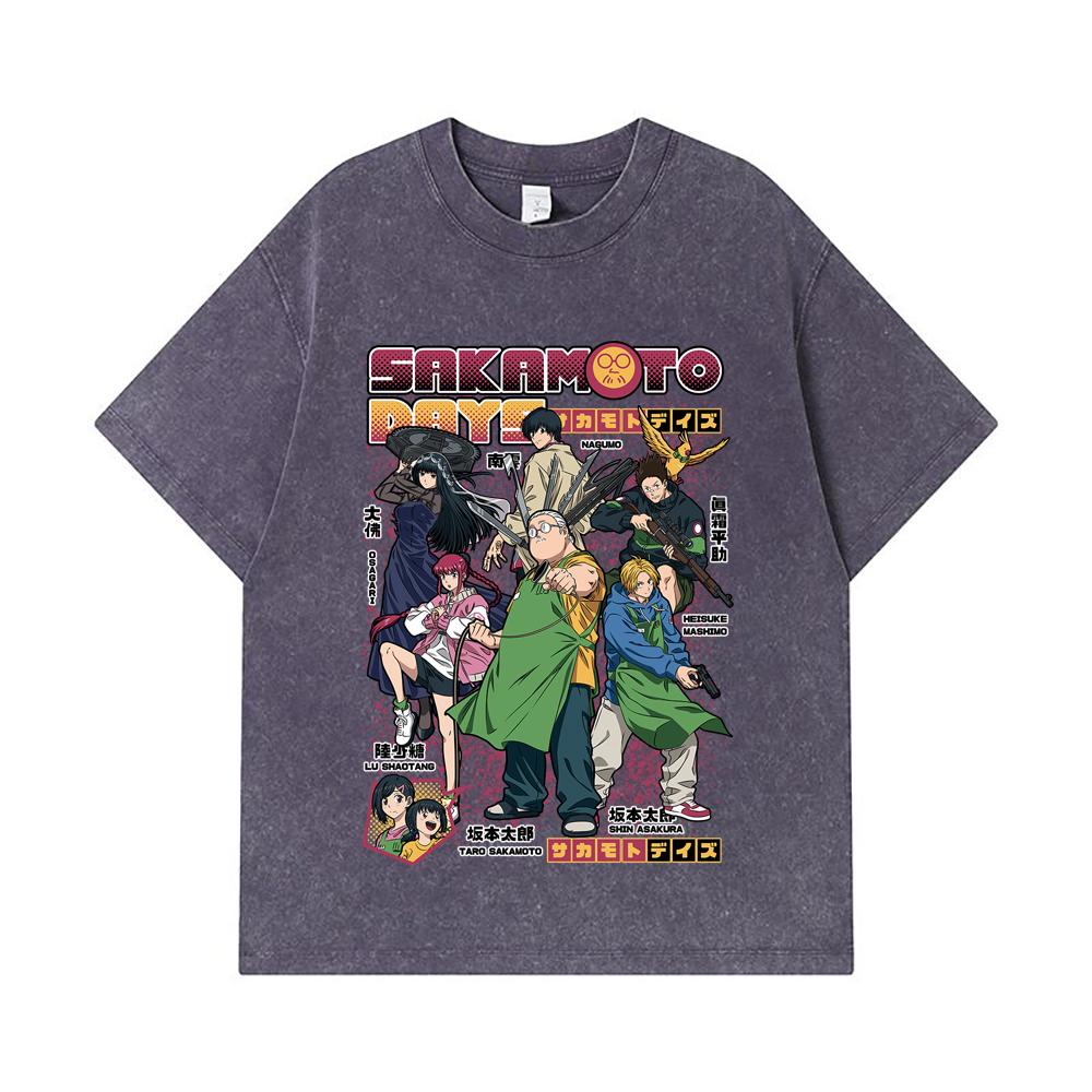 275 GSM Washed T-shirts 100% Cotton Sakamoto Days V1 Print Unisex Heavy Cotton T Shirt