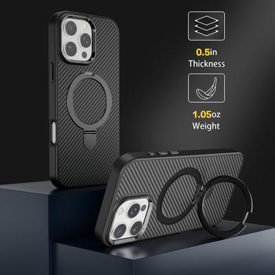 For iPhone 11 12 13 14 15 16 Pro Max Plus Phone Case Magnetic Metal Stand Kevlar Pattern Carbon Fiber Anti Drop Slim Cover