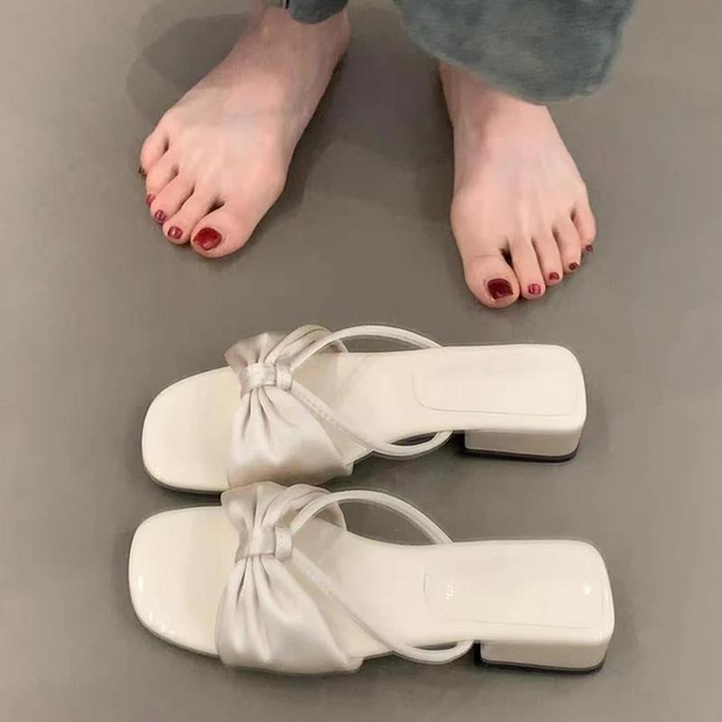 Fashion Flats Bow Women Slippers Summer Designer Shoes Elegant Woman Sandals Walking 2025 Casual Flip Flops Beach Slides Mujer Zapatos