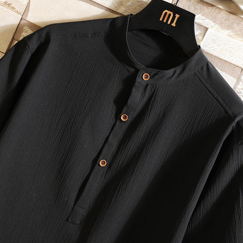 Men's Stand Collar Retro Short Sleeve T-shirt & Shorts Set, Solid Color National Style, 2022.