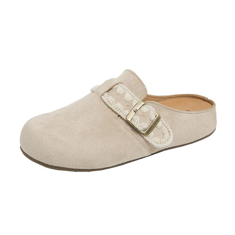 

Thick-soled one-pedal lazy shoes women s spring new outer wear bag head half slippers belt buckle fashion shoes 35 бежевий