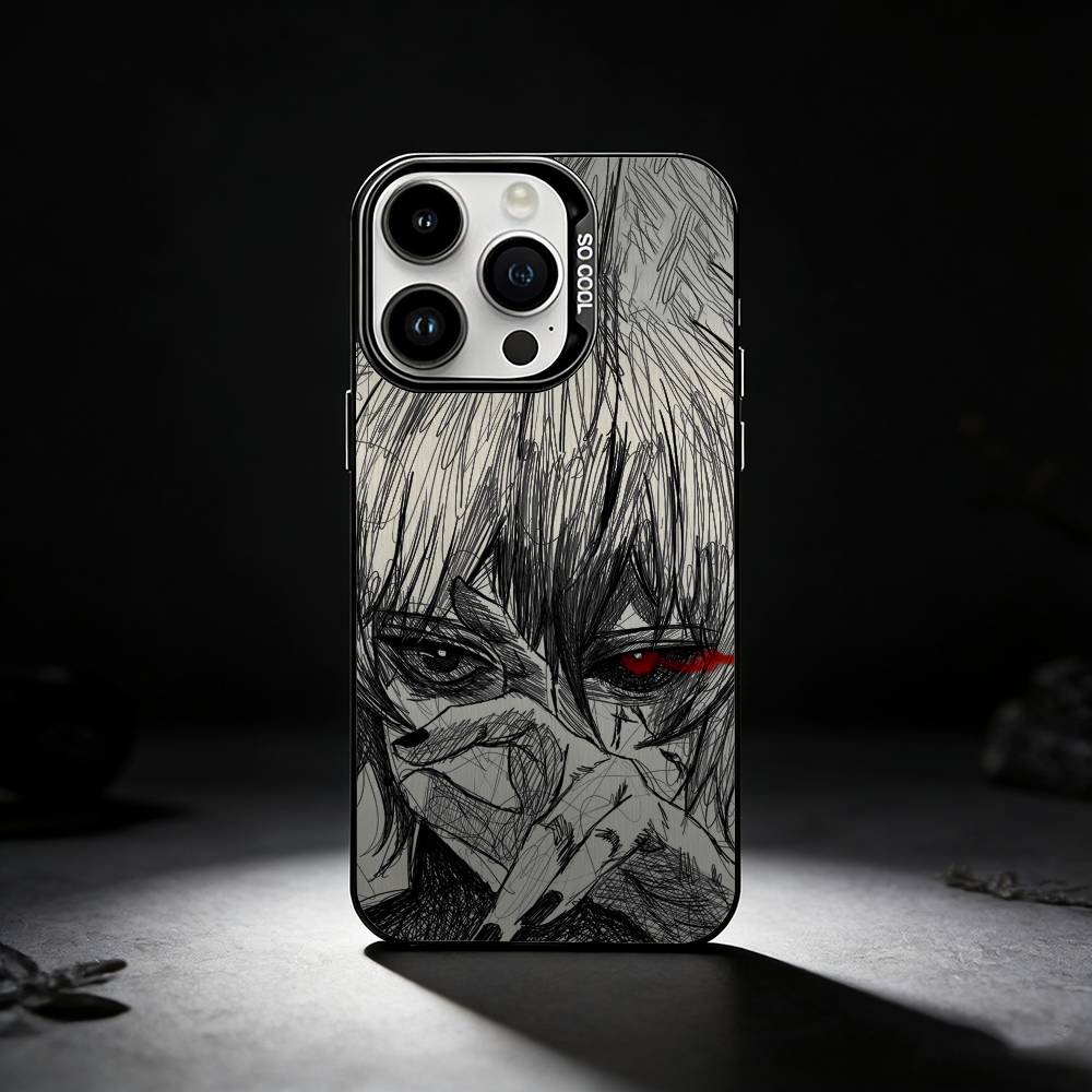Anime character line art Phone Case For iPhone 17,16,15,14,13,12,11 Plus,Pro Max,XS,Colored silver phone case